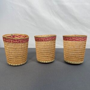 Set of 3 Native American Handwoven Baskets Small Red Green Accent